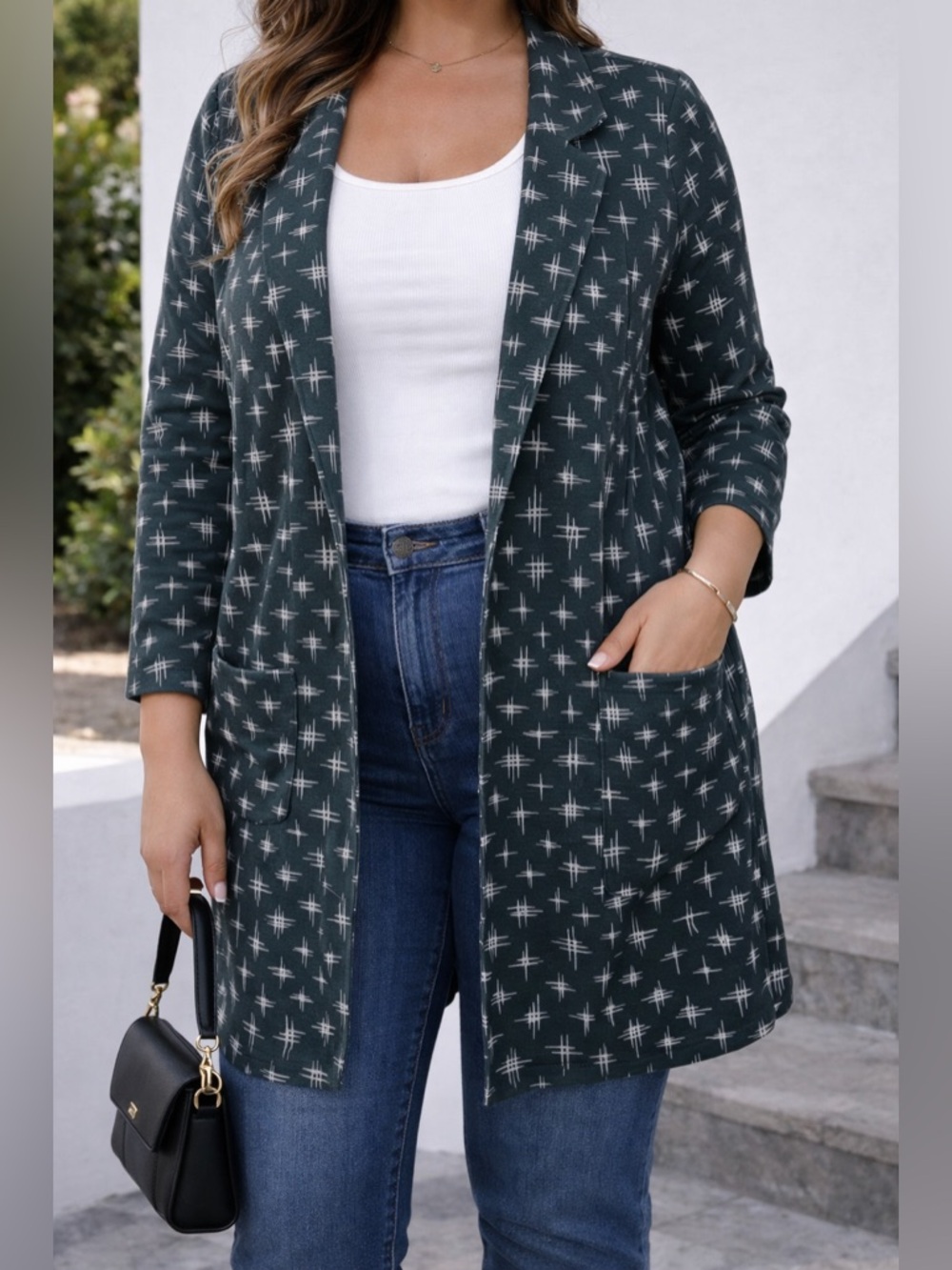 NWT LulaRoe Gwen Open Front Cardigan Pockets Gray White Large Artsy Minimalist‎